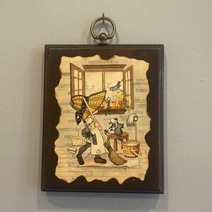 Retro 70’s wall art little girl sweeping cabin